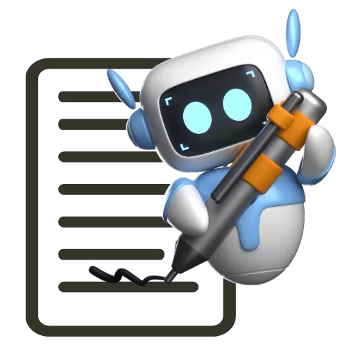 Der GROENE Helpbot hält einen Stift auf den Chatbot-Wartungsvertrag um dort zu unterschreiben.